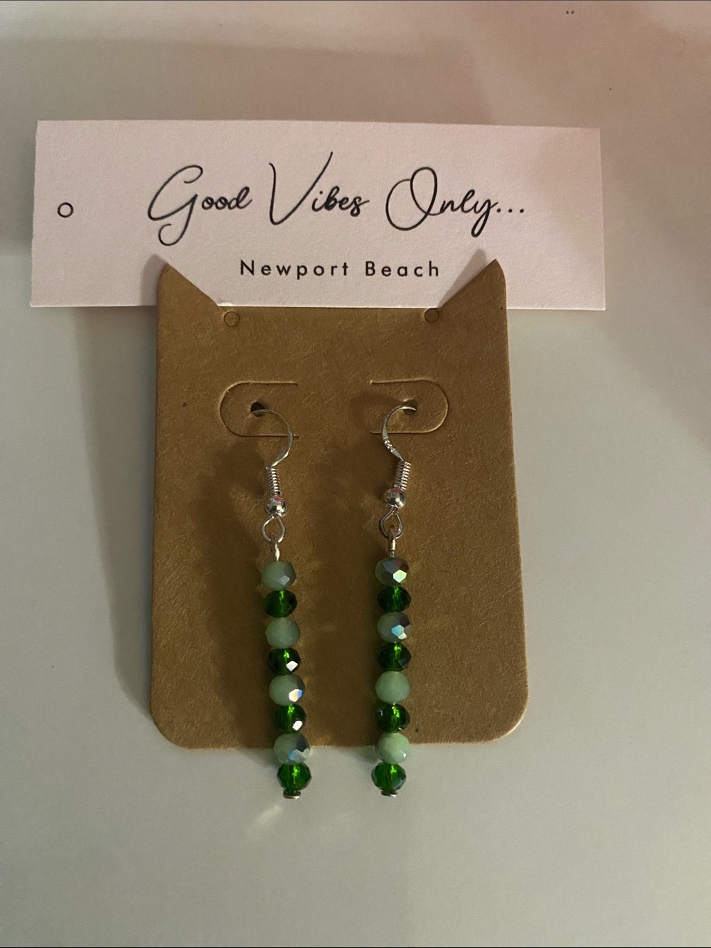 Good Vibes 😎 Only Green Beaded Drop Earrings!